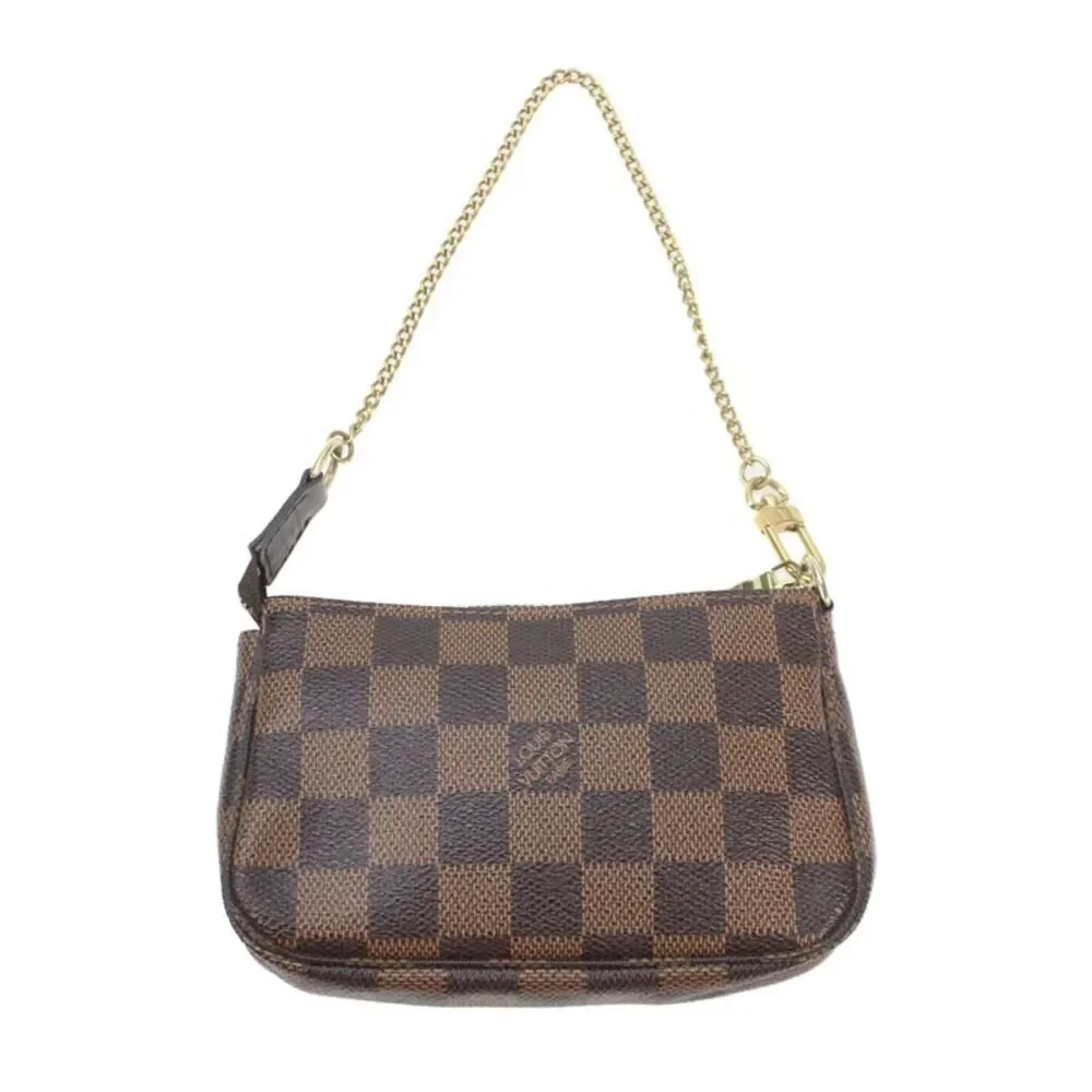 Louis Vuitton Womens Damier Ebene Trunks & Bags Mini Pouchette Handbag Brown